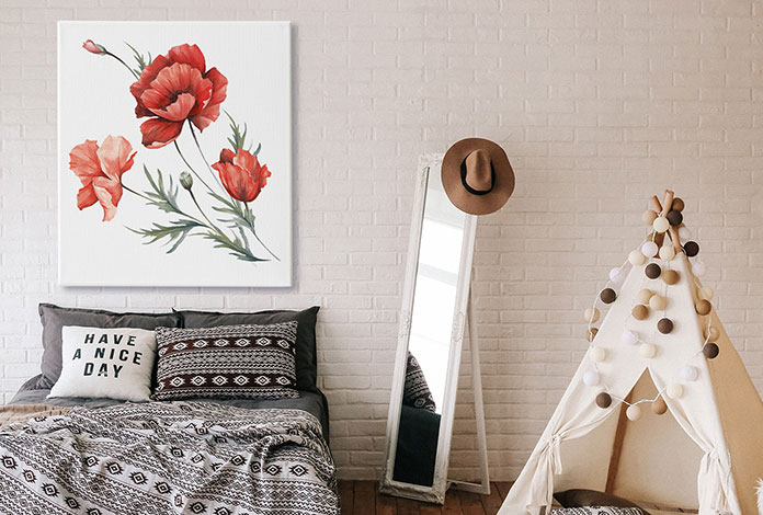 Obraz kwiaty w skandynawskim wnętrzu